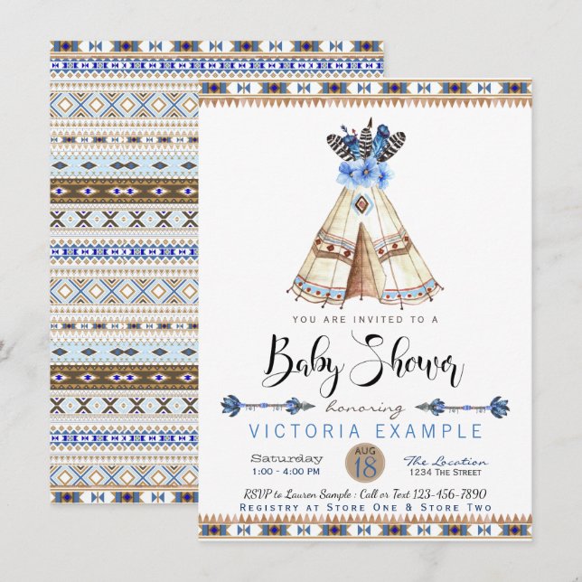 Invitaciones para Baby Shower Tribal Tipi (Anverso / Reverso)