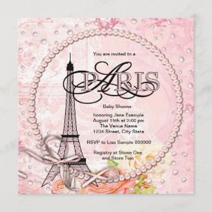 Invitaciones para baby shower Vintage Rosa París