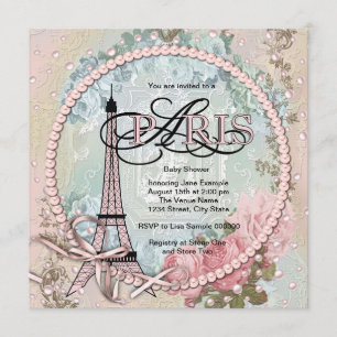 Invitaciones para baby shower Vintage Rosa París