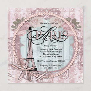 Invitaciones para baby shower Vintage Rosa París