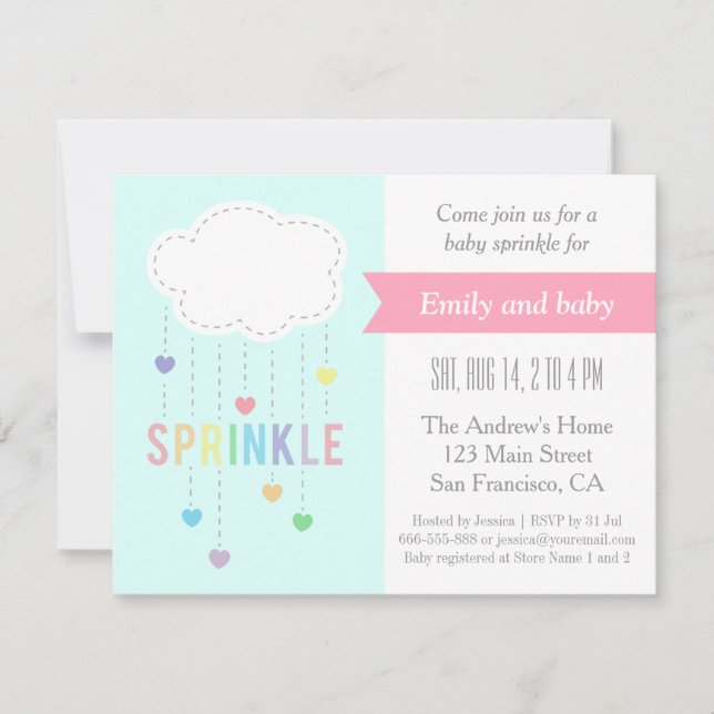 Invitaciones para Baby Sprinkle de Nube y Corazone (Anverso)
