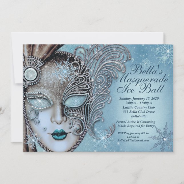 Invitaciones para Baile de Máscaras Bola de Hielo  (Anverso)
