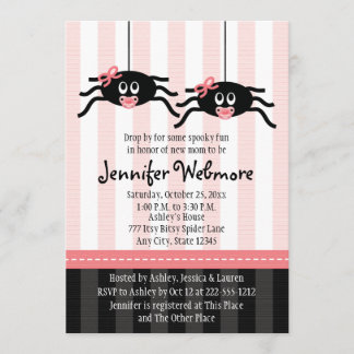 Invitaciones para bañar a los gemelos araña rosada