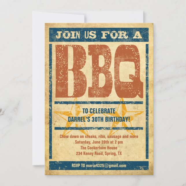 Invitaciones para barbacoa de cumpleaños (Anverso)