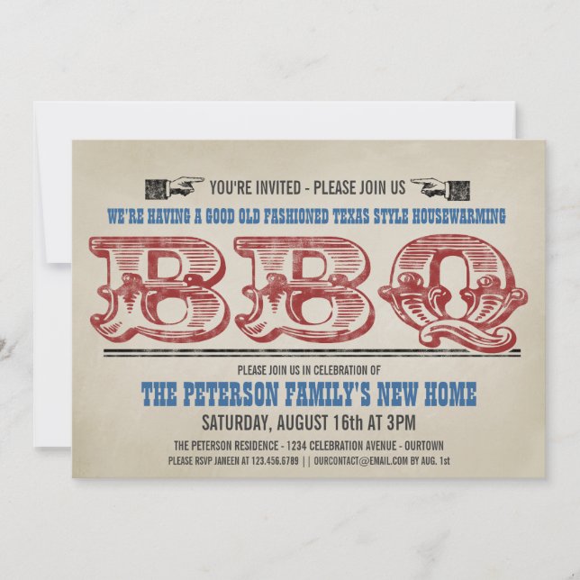 Invitaciones para Barbacoa de Fiesta de Estreno de (Anverso)