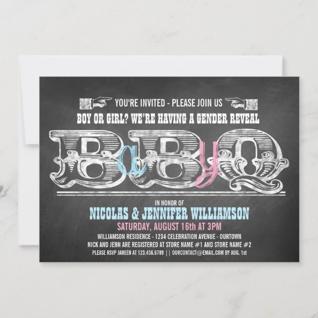 Invitaciones para Barbacoa de Revelación de Género (Anverso)