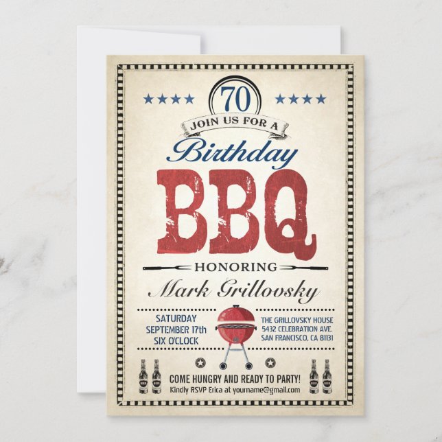 Invitaciones para barbacoa por 70 años (Anverso)