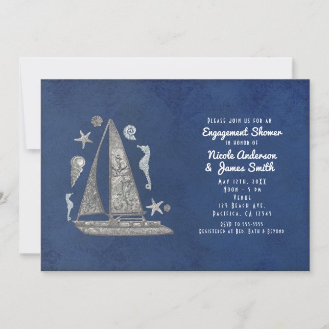 Invitaciones para barcos de plata náutica y cosas  (Anverso)