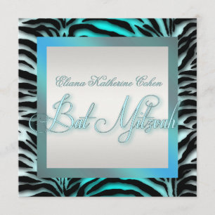 Invitaciones para Bat Mitzvah de cebra azul turque