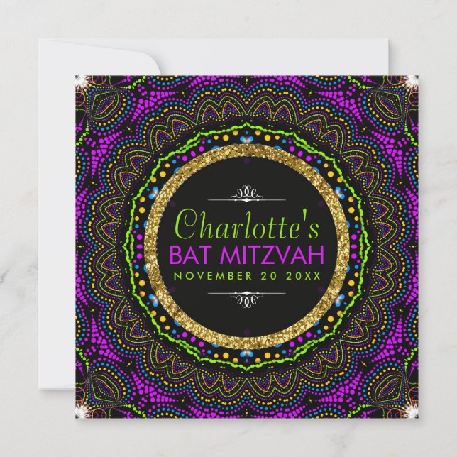 Invitaciones para Bat Mitzvah de Colores Geniales  (Anverso)