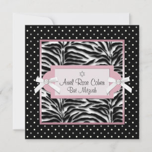 Invitaciones para Bat Mitzvah de lunares rosa cebr