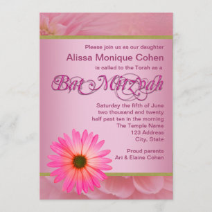 Invitaciones para Bat Mitzvah de margarita rosa