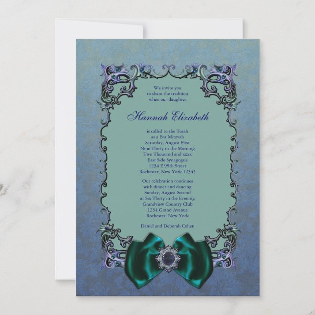 Invitaciones para Bat Mitzvah Murciélago Púrpura (Anverso)