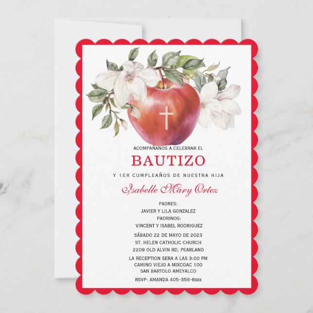 Invitaciones para Bautismo y Primer Cumpleaños de  (Anverso)