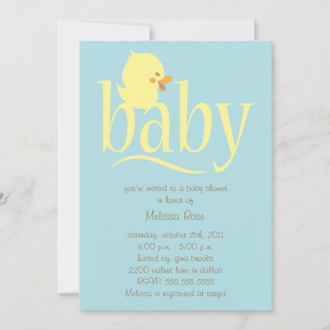 Invitaciones para bebés con duchón azul (Anverso)