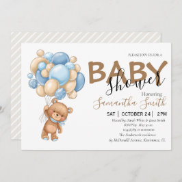 Invitaciones para bebés con globos pardos
