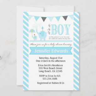 Invitaciones para bebés elefantes invitan al azul