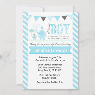 Invitaciones para bebés elefantes invitan al azul