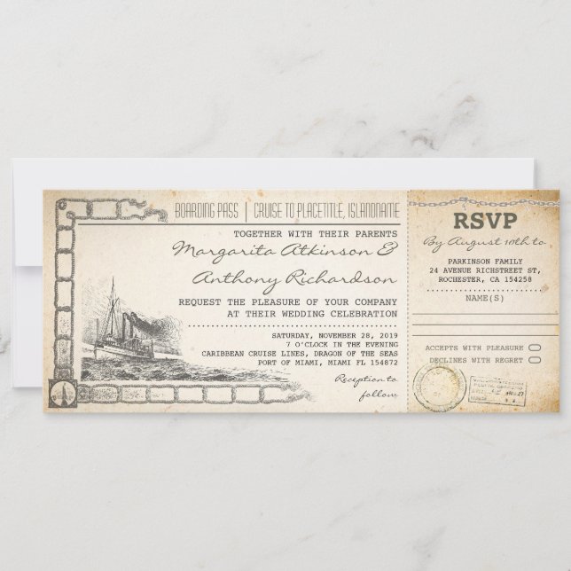 invitaciones para bodas de cruceros con tarjeta de (Anverso)