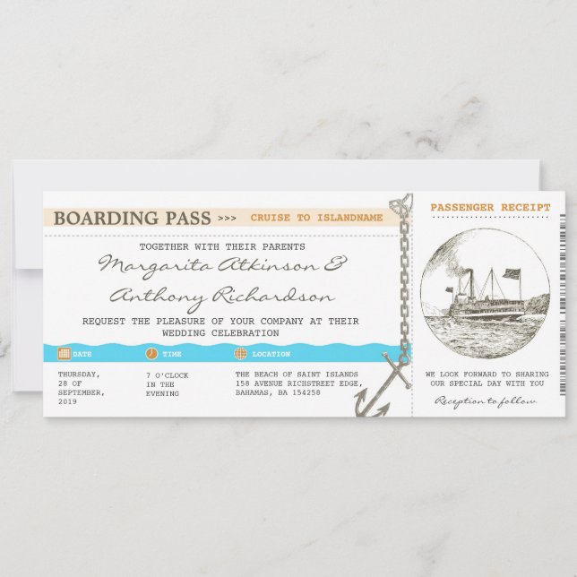 invitaciones para bodas de cruceros con tarjeta de (Anverso)