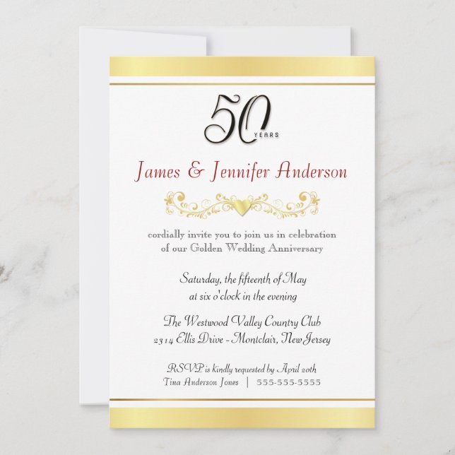 Invitaciones para Bodas de Oro 50 Aniversario (Anverso)