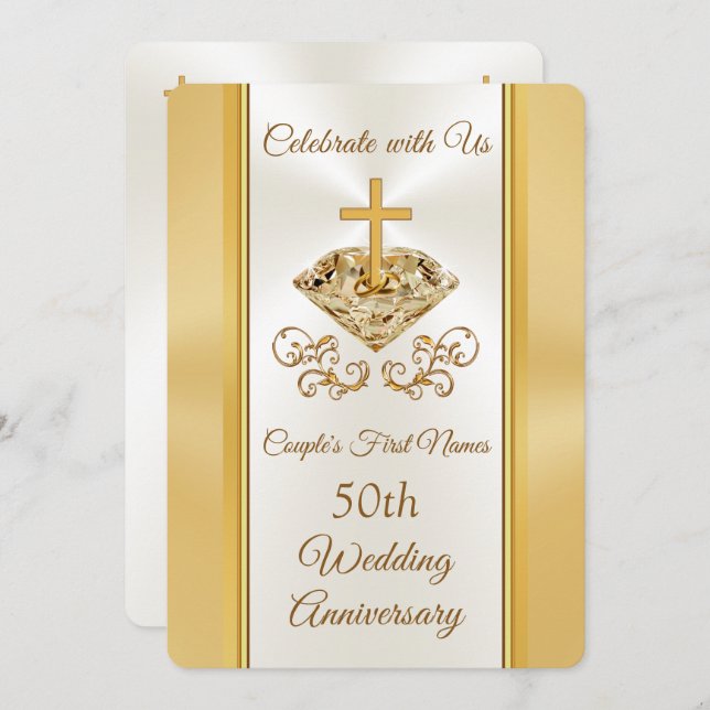 Invitaciones para Bodas de Oro Cristianas de 50 An (Anverso / Reverso)