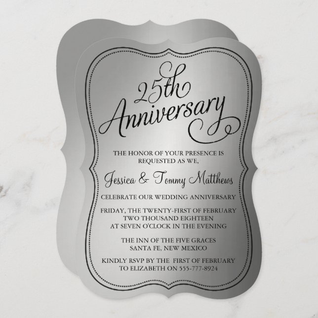 Invitaciones para Bodas de Plata 25 Aniversario de (Anverso / Reverso)