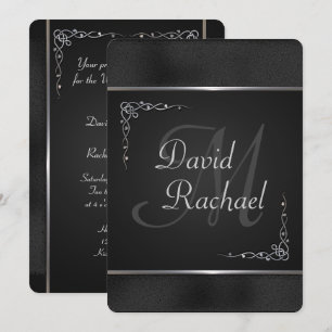Invitaciones para bodas en negro y plata premium