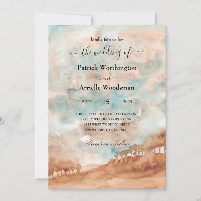 Invitaciones para bodas occidentales de acuarela (Anverso)