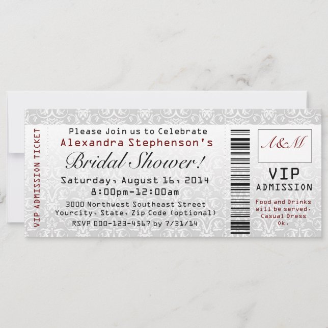 Invitaciones para boletos de duchas de novias (Anverso)