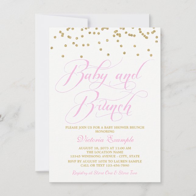 Invitaciones para Brunch de Baby Shower de Niña (Anverso)