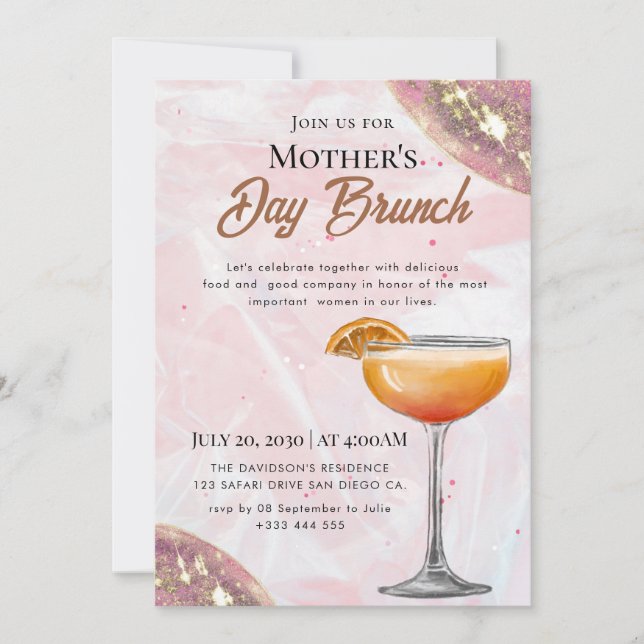 Invitaciones para Brunch del Día de la Madre con A (Anverso)