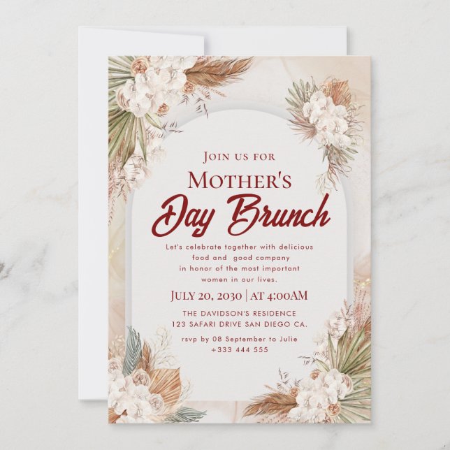 Invitaciones para Brunch del Día de la Madre con A (Anverso)