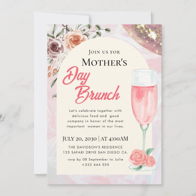 Invitaciones para Brunch del Día de la Madre con A (Anverso)