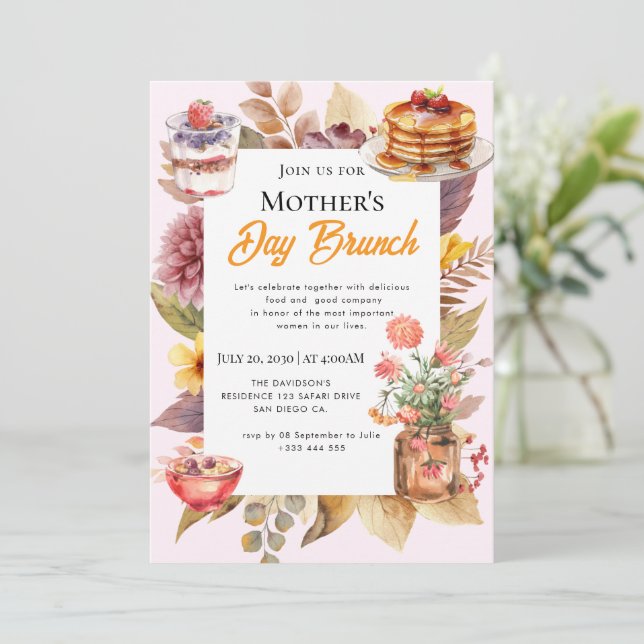 Invitaciones para Brunch del Día de la Madre con f (Anverso de pie)