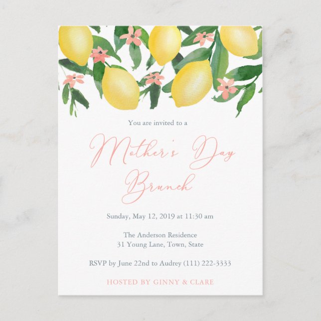 Invitaciones para Brunch del Día de la Madre, Lemo (Anverso)