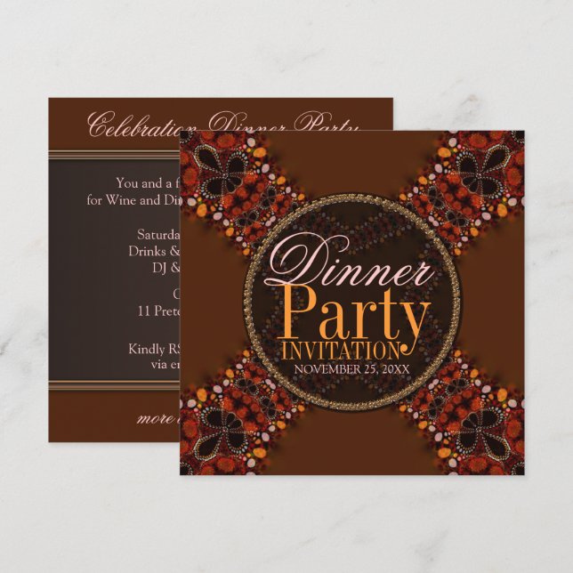 Invitaciones para cena de Batik Tribal Kross (Anverso / Reverso)