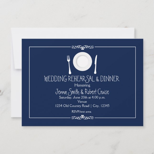 Invitaciones para Cena de Ensayo de Boda -CUALQUIE (Anverso)