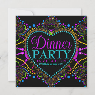 Invitaciones para cena de fiesta con luces bohemia