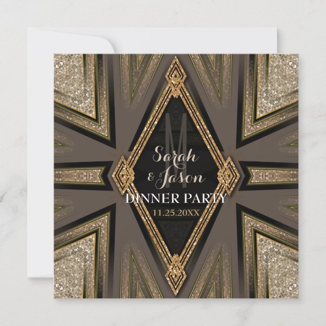 Invitaciones para Cena de Gala con Romántico Dorad (Anverso)