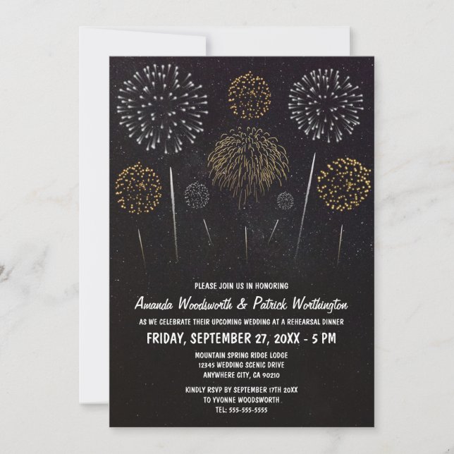 Invitaciones para cenas temáticas de fuegos artifi (Anverso)