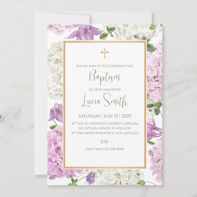 Invitaciones para ceremonia de bautizo de niñas (Anverso)
