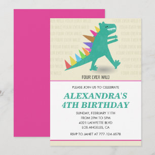 Invitaciones para cuarto cumpleaños de dinosaurio 