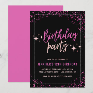 Invitaciones para cumpleaños 12 Pink Fiesta Glitte