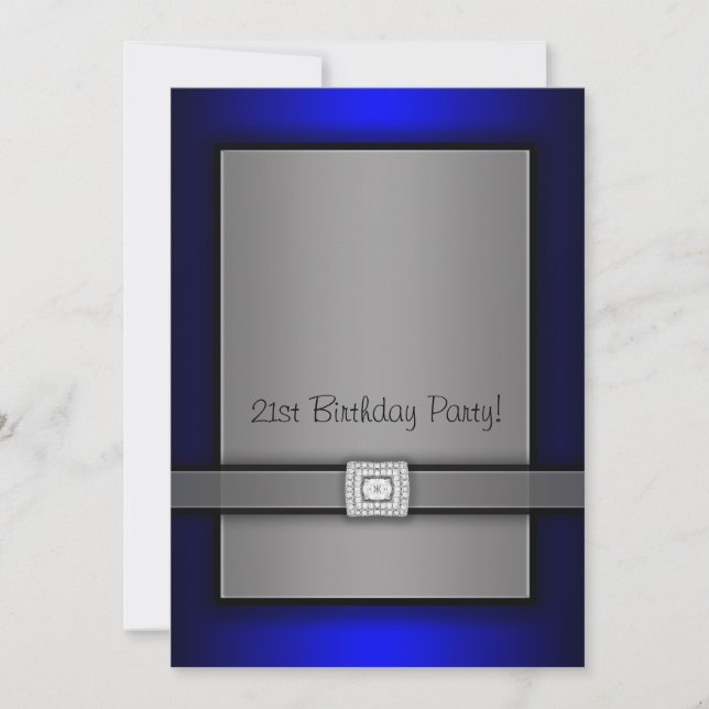 Invitaciones para cumpleaños 21 de color azul y ne (Anverso)