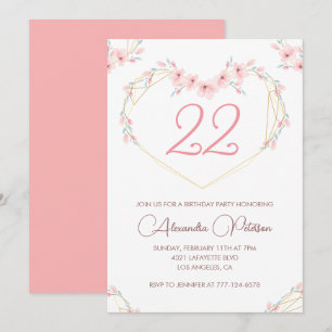 invitaciones para cumpleaños 22 Boho Floral Rosa