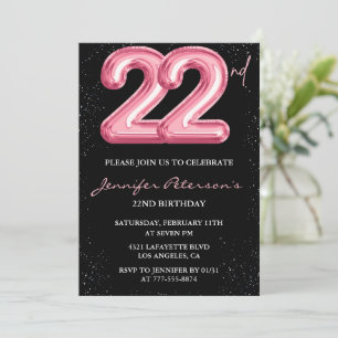 invitaciones para cumpleaños 22 Pink Balloon Glam