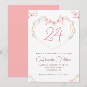 invitaciones para cumpleaños 24 Boho Floral Rosa
