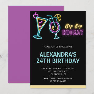invitaciones para cumpleaños 24 Cocktail Neon Glow