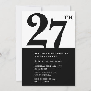 invitaciones para cumpleaños 27 negro y blanco ele